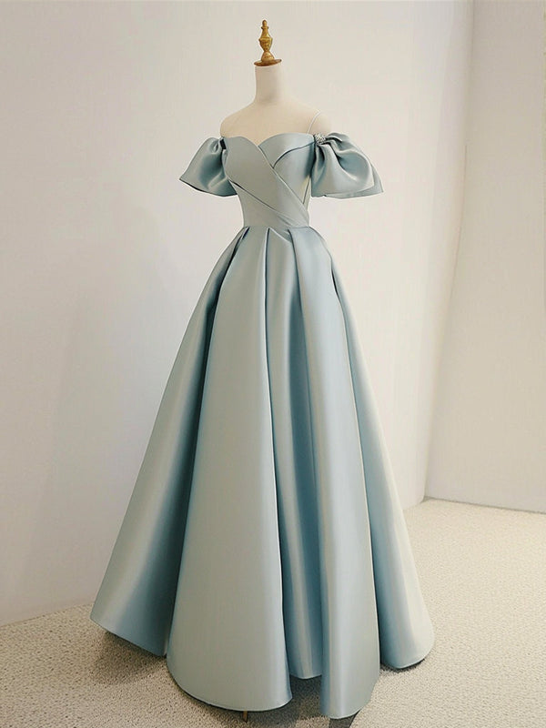 A-Line Sweetheart Neck Satin Blue Long Prom Dress Formal Dress Evening Dress december wedding guest dress