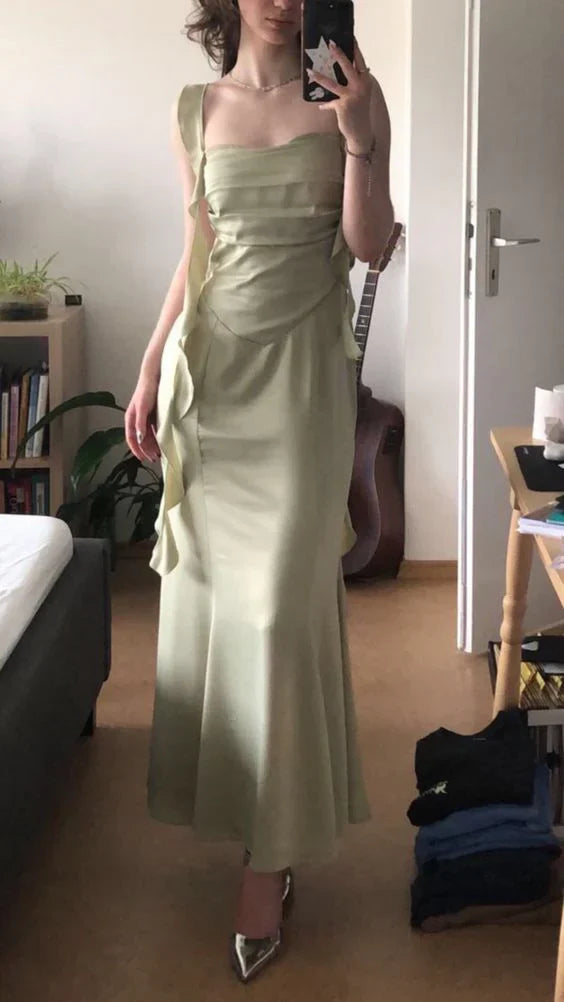 Mint Green Straps Long Party Dress Wedding Guest Dress Elegant Evening Dress Formal Dress