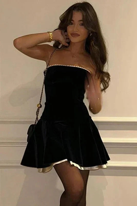 Strapless Black Mini Dress Charming Formal Party Dress Short Homecoming Dress