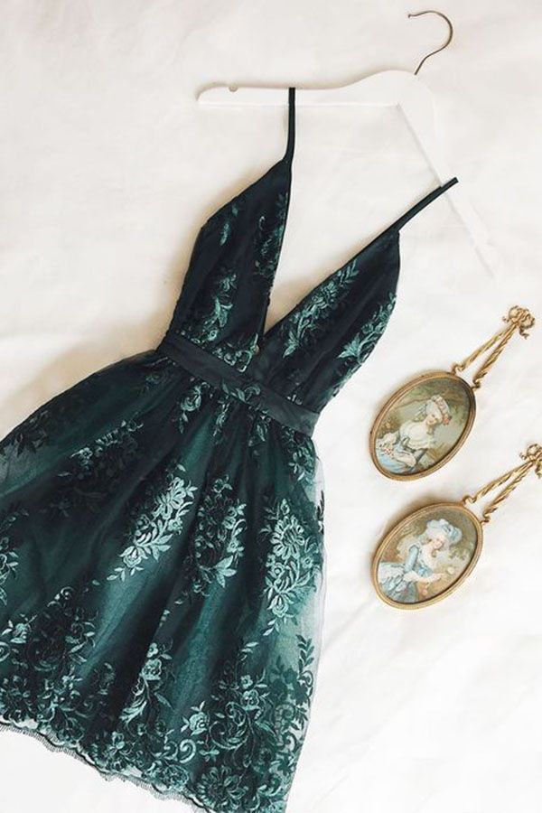 Dark Green V-neck Homecoming Dress Short Hoco Dress Party Dress