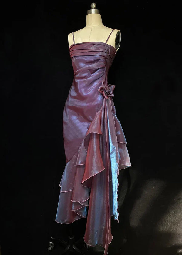 Vintage Spaghetti Straps Asymmetrical Prom Dress Charming Evening Party Dress