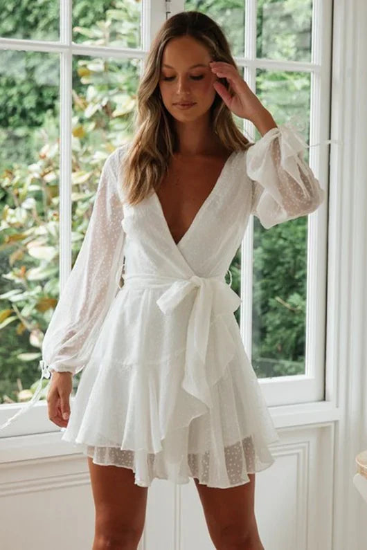 Summer Dress Bohemian Mini Beach Dress homecoming dress V-neck Elegant Party Dress