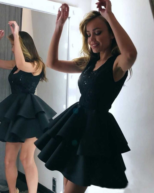 SSR0512,Black A-Line Homecoming Dresses Lace Sequin Mini Prom Dress