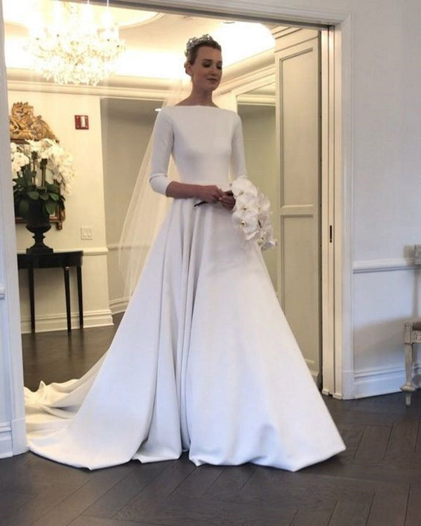 SSR1131,Classy white long sleeves wedding dresses,a-line white wedding bridal gown
