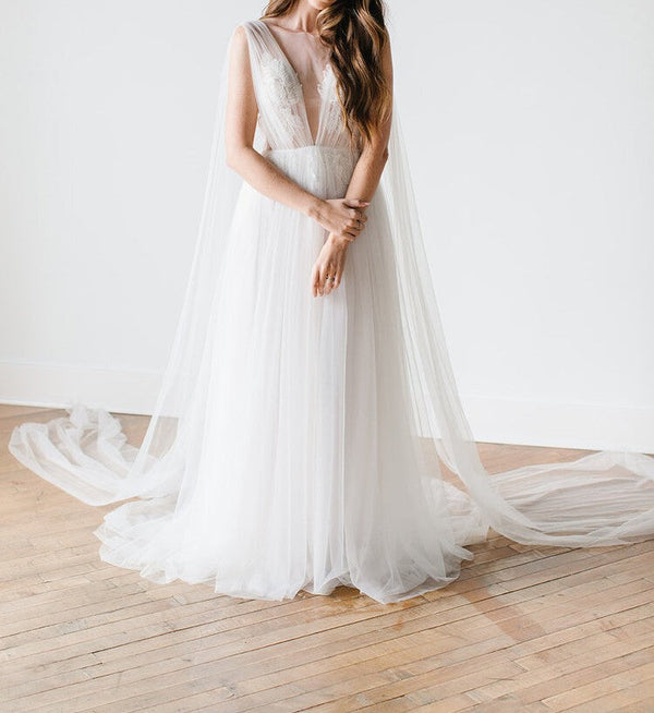 SSR1610,Simple White Tulle Sash V-Neck Wedding Dresses,Short Girl Friendly Wedding Gown