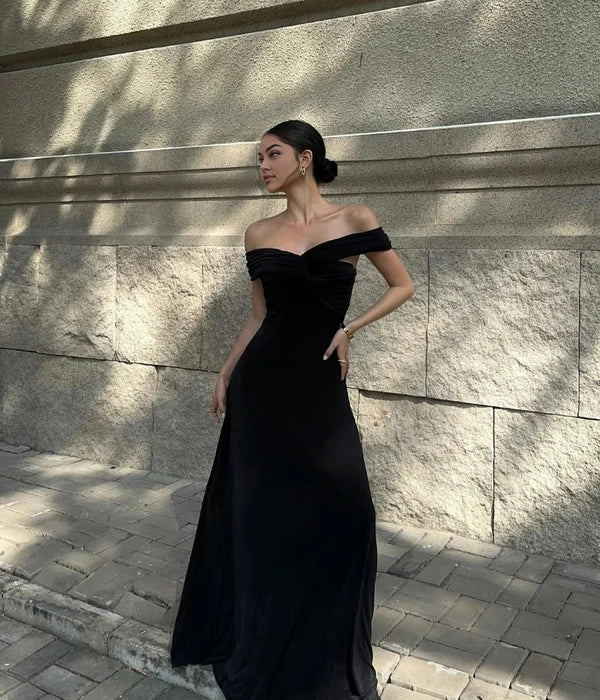 Off The Shoulder Maxi Dress Engagement Wedding Guest Dress Bridesmaid Dresses Prom Dress Black Evening Party Dress