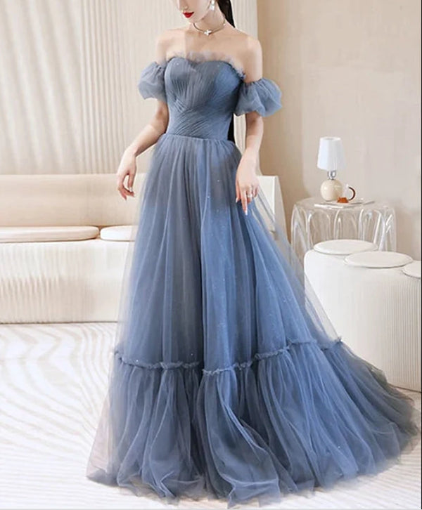 Beautiful Blue Glitter Gown Dress Long Prom Long Dress Evening Gown Off Shoulder Elegant