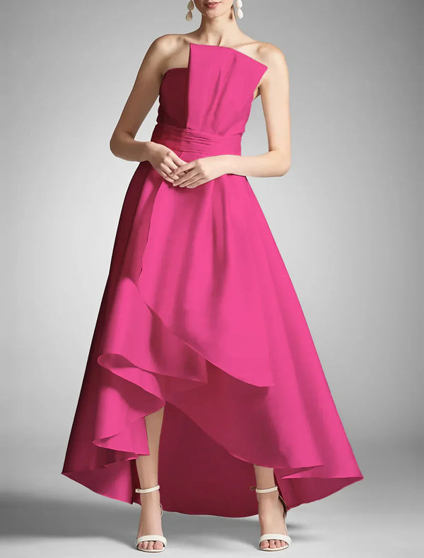 A-Line Prom Dresses Elegant Dress Formal Prom Asymmetrical Sleeveless Strapless Taffeta with Ruched Evening Dress