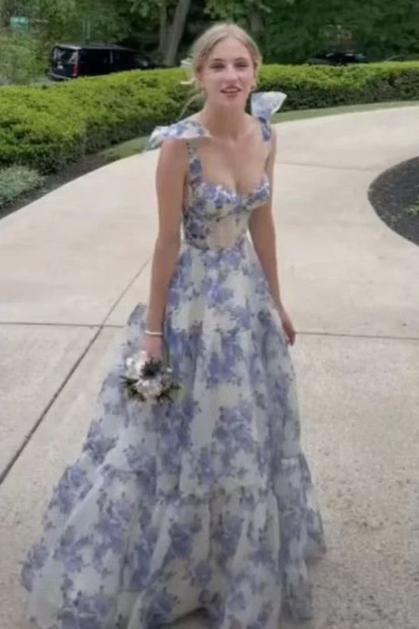 Beautiful Floral Print Chiffon Long Prom Dresses Evening Dress Formal Dress Party Dress