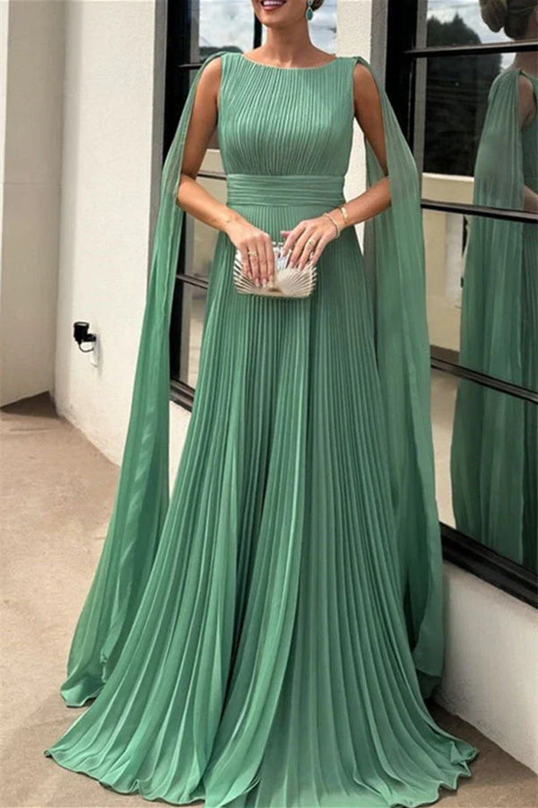 Chiffon A Line Evening Dress Bateau Neck Mother Of The Bride Dress With Watteau Train Elegant