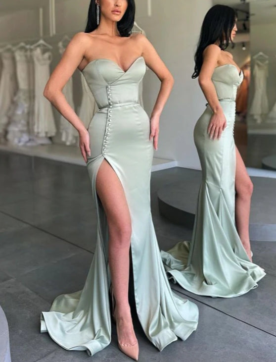 Gorgeous Sweetheart Mermaid Long Prom Dress With Side Slit Sexy Evening Dress Party Dress
