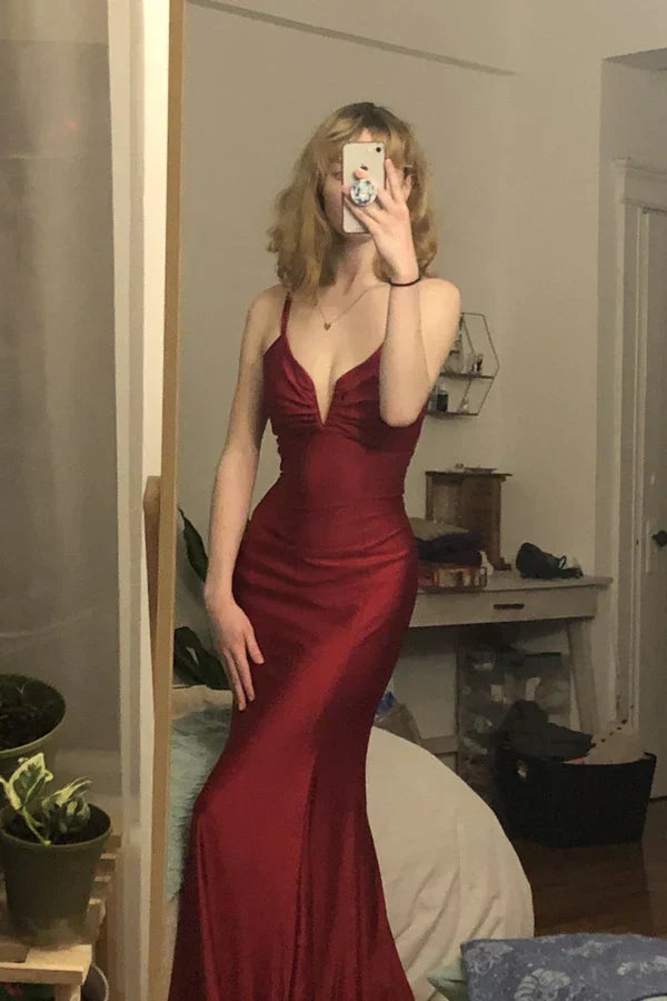 Burgundy Mermaid Long Prom Dress Charming Evening Party Dress Sexy Formal Dress
