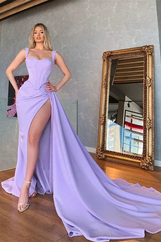 Beautiful Straps Mermaid Long Prom Dress With Slit Sleeveless Sexy Evening Dress