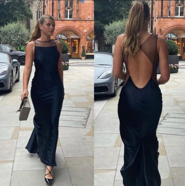 Black Backless Simple Long Prom Dress Elegant Evening Dress Formal Dress Party Dress