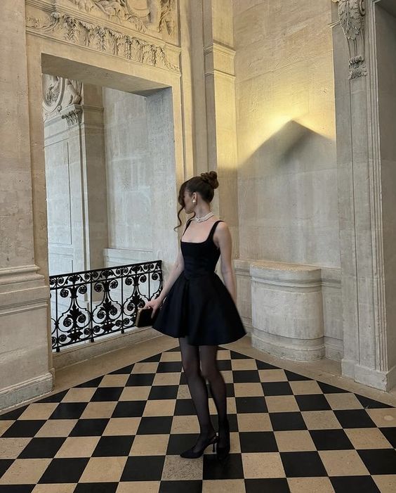 Dress Black Square Neck Mini Homecoming Dress Short Simple Evening Party Dress