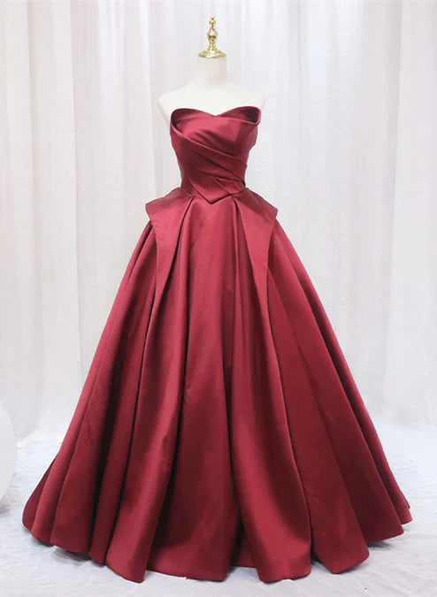 Wine Red Satin Long Party Dress A-line Prom Dress Off Shoulder Elegant Evening Dress