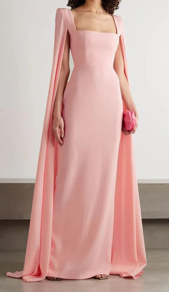 Elegant Women's Square Neck Evening Dress Long Sleeve New Fashion Gown