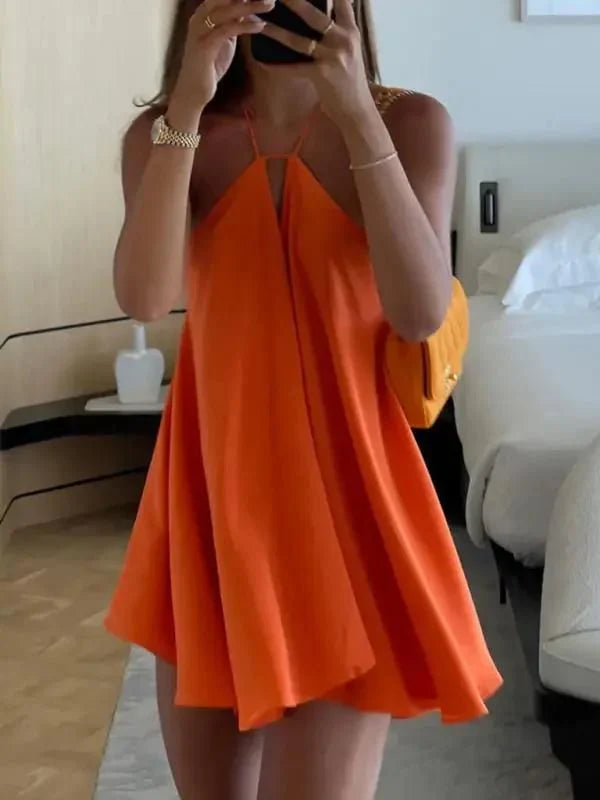 Orange Halter A-Line Short Party Dress Fashion Summer Dress Homecoming Dress