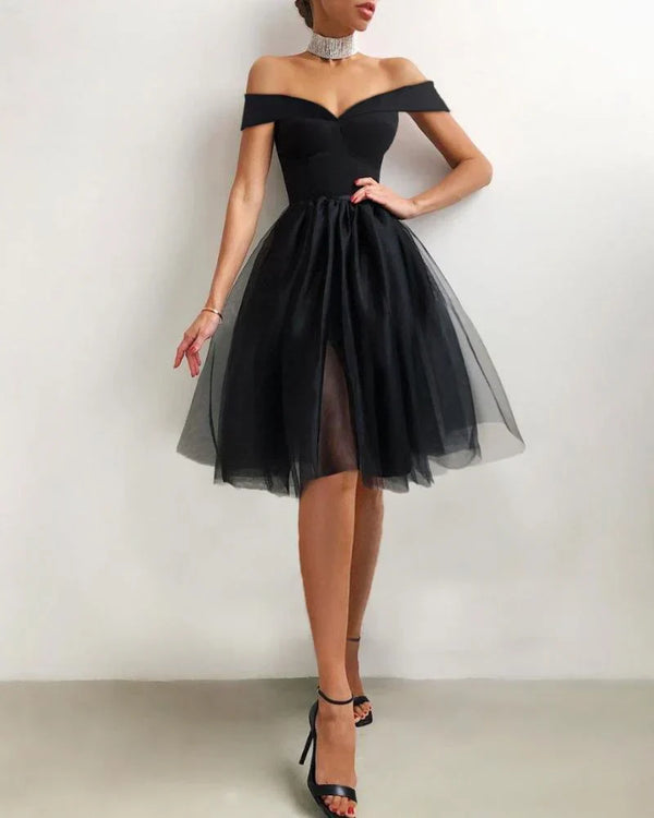 Elegant Off Shoulder Binding Layered Mesh Cocktail Dress Sexy Party Dress Homecoming Dress