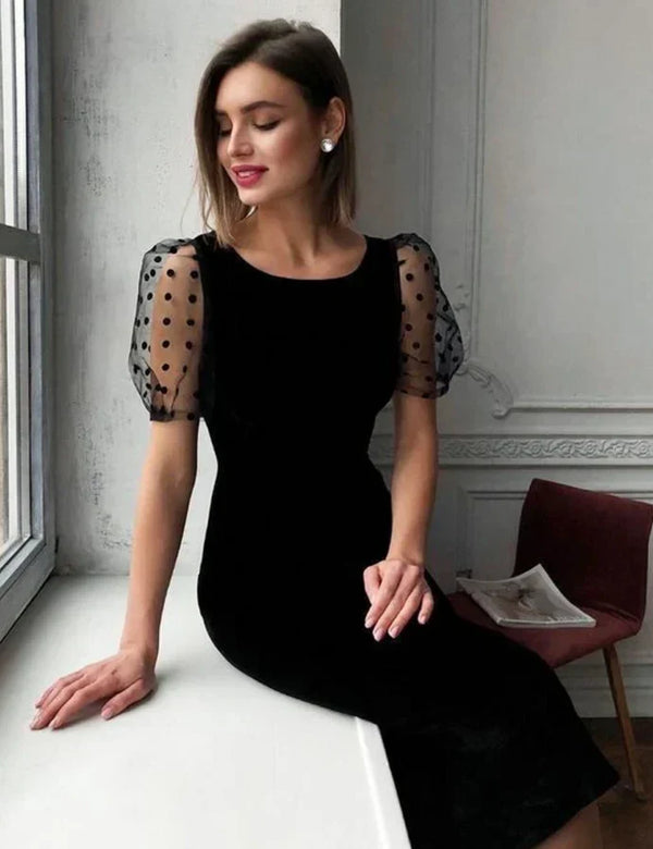 Black Prom Dresses lace Evening Dresses Elegant Formal Dress Short Sleeves Party Dress