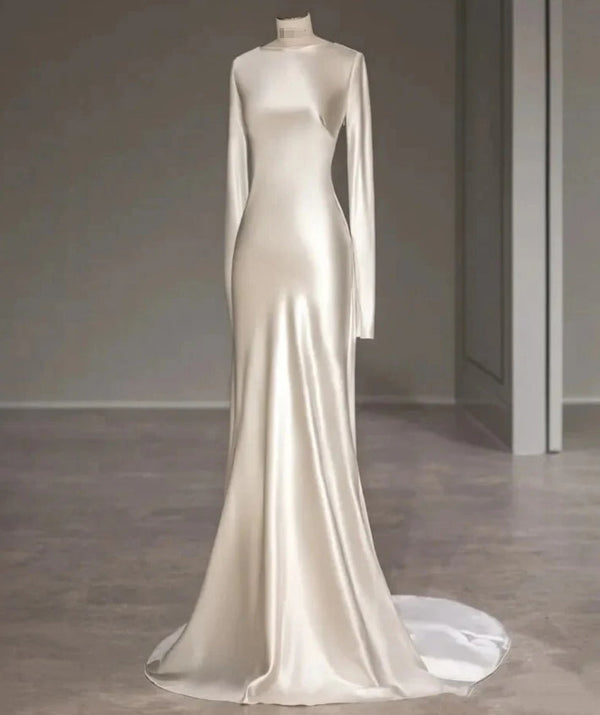 Elegant Ivory Long Sleeves Backless Formal Party Dress Charming Evening Dress