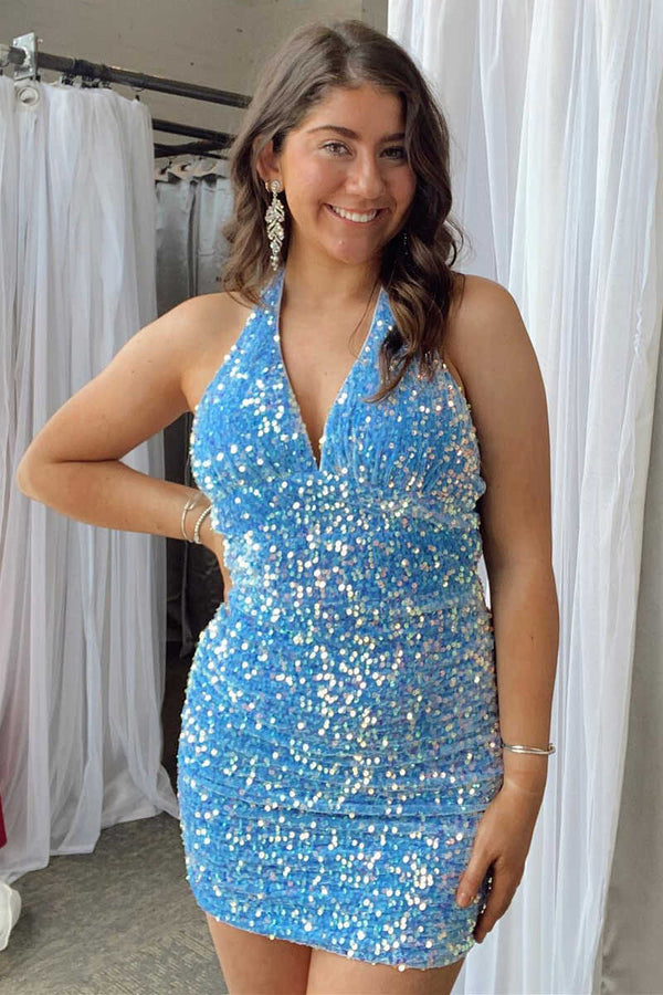 SSR1440,Light Blue Sequin Bodycon Short Homecoming Gown Cocktail Dresses
