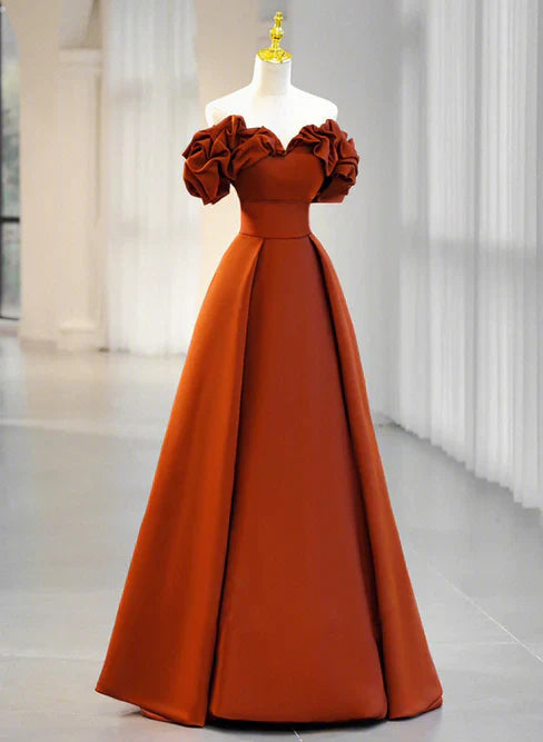 A-line Satin Off Shoulder Sweetheart Long Prom Dress Floor Length Party Dress Elegant Evening Dress