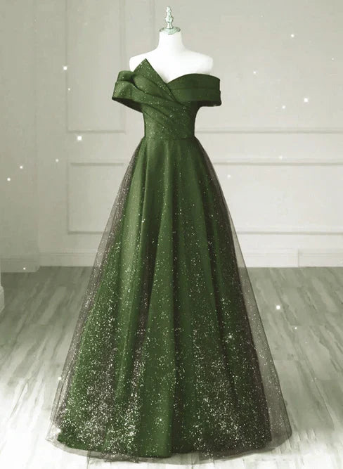 Dark Green and Black A-line Satin Long Party Dress Simple Long Prom Dress Elegant Evening Dress