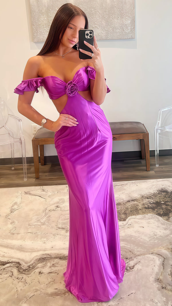 Off The Shoulder Floral Mermaid Prom Dresses Open Back Party Gown,SSR1064