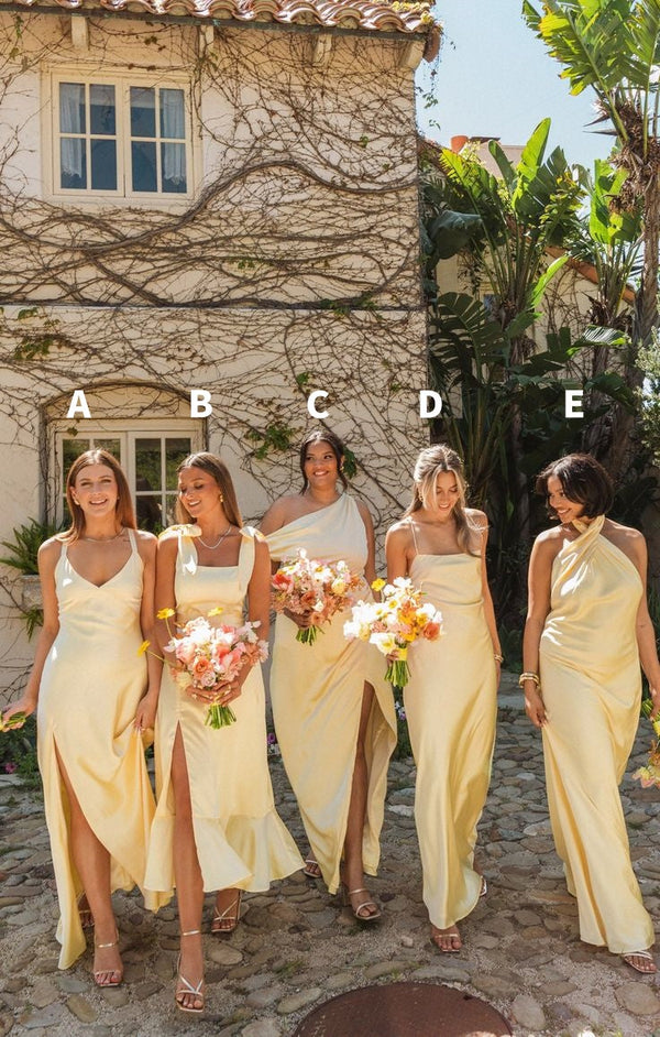 Pastel Yellow Satin Bridesmaid Dresses, SSR3243