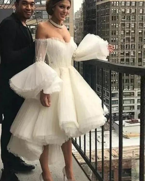 SSR1280,Off White Pleated Wedding Dresses,Tulle Homecoming Dress