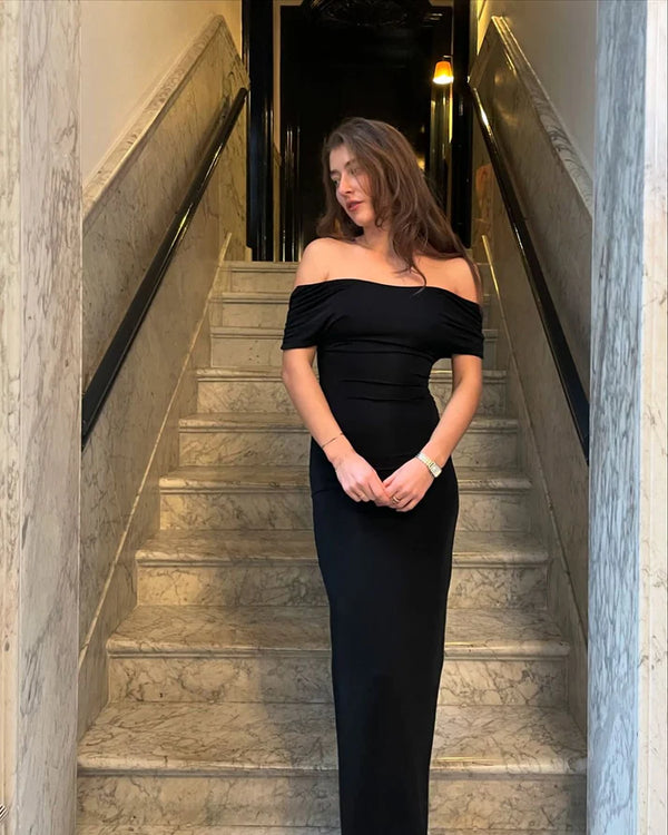 Pretty Mermaid Off The Shoulder Black Pleated Prom Dresses Formal Dress Party Outfits Prom Gown