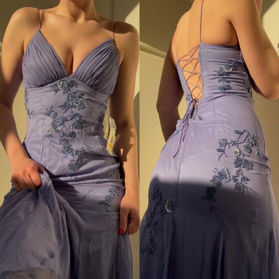 Pretty Mermaid Spaghetti Straps Lilac Long Prom Dresses Party Dress, SSR3627