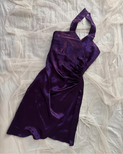Purple Elegant Fashion Simple Suspender Pleated Short Satin Homecoming Dress Birthday Party Dress, SSR1249