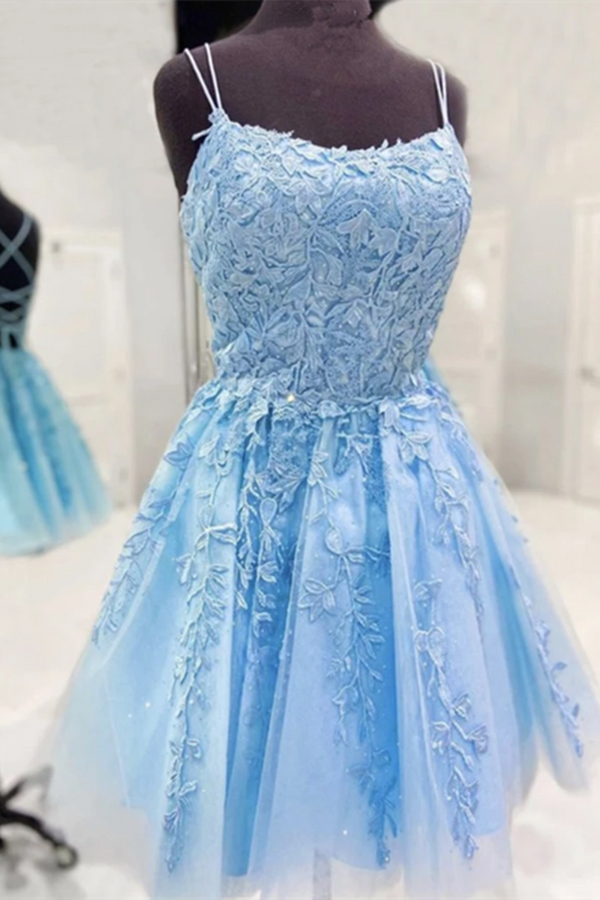 SSR0522,Light blue beaded a line homecoming dresses tulle mini prom dress
