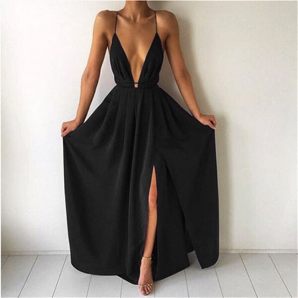 SSR0765,Sexy black v-neck prom dresses spaghetti straps evening formal gown