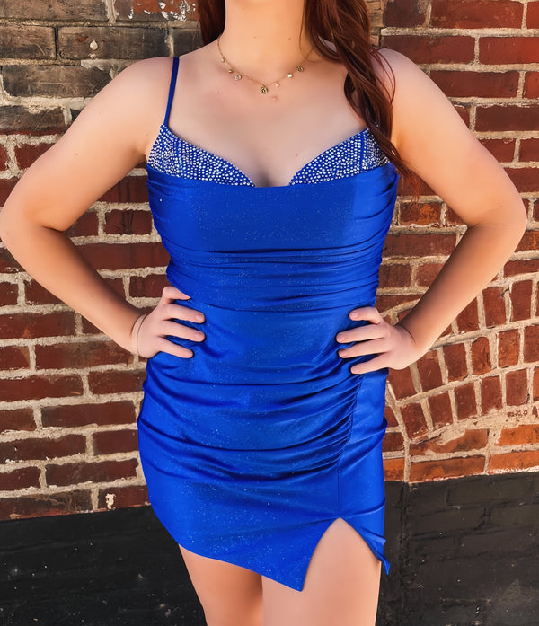 Royal Blue Beaded Homecoming Dresses, SSR3352