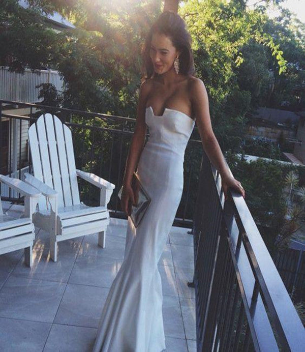 SSR0243,White Prom Dress Strapless Mermaid Long Evening Dresses