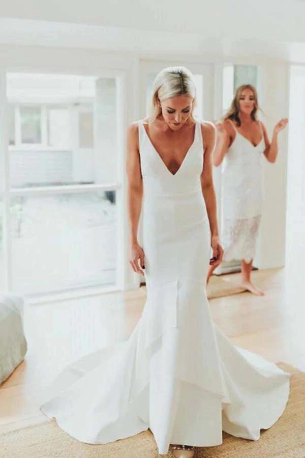 SSR1126,Mermaid Ivory Satin Wedding Gown,Simple Long Bridal Wedding Dresses