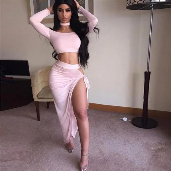 SSR1336,Sexy Pink Spandex Prom Evening Dresses Two Pieces Homecoming Dresses