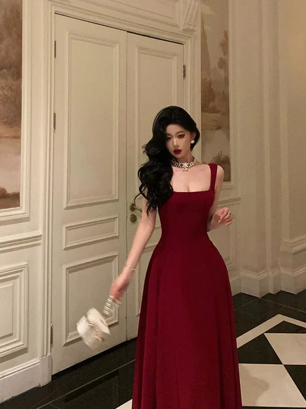 Sexy A Line Straps Red Ankle Length Prom Dresses Birthday Outfits,SSR3574
