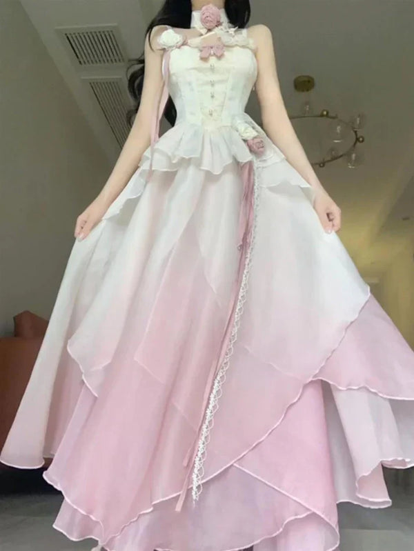 Sexy A line Ombre Pink Chiffon Dress Long Prom Dresses Night Dress Birthday Outfits, SSR3592