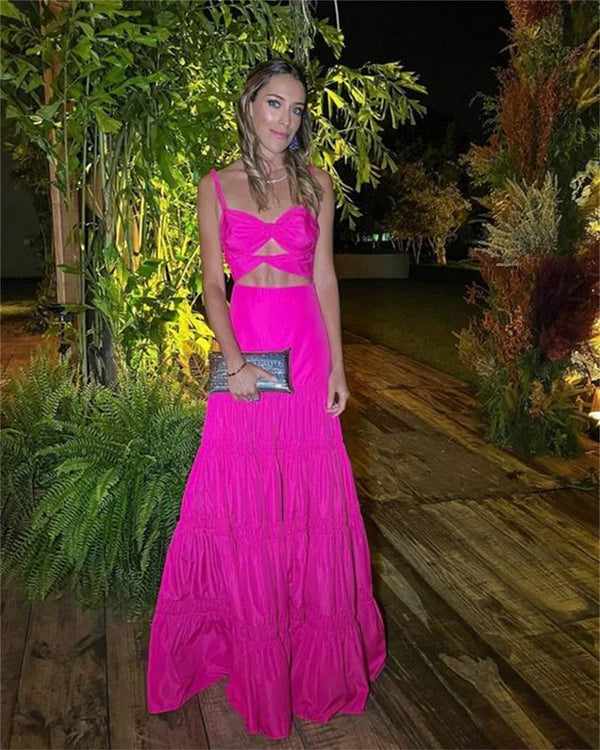 SSR1664,Sexy Hot Pink A-Line Satin Long Prom Evening Dresses