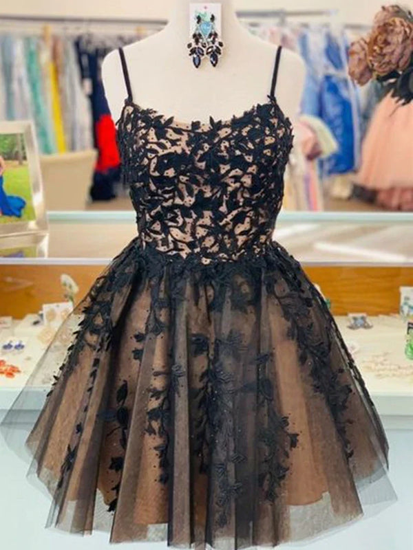SSR1064,Cute black lace short homecoming dresses mini hoco dress