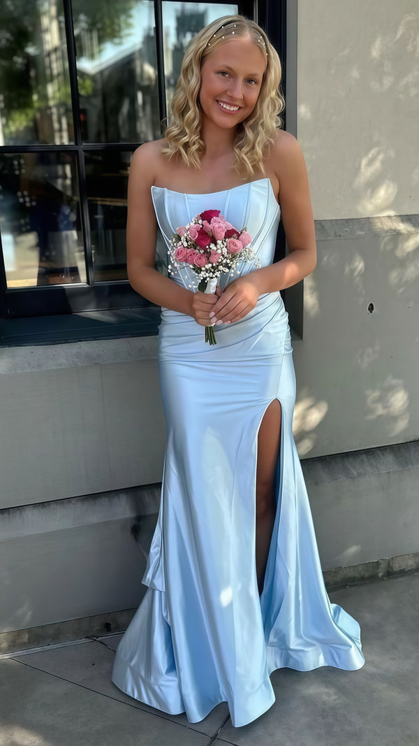 Silver Mermaid Prom Dress, Strapless Long Party Dresses,SSR1054