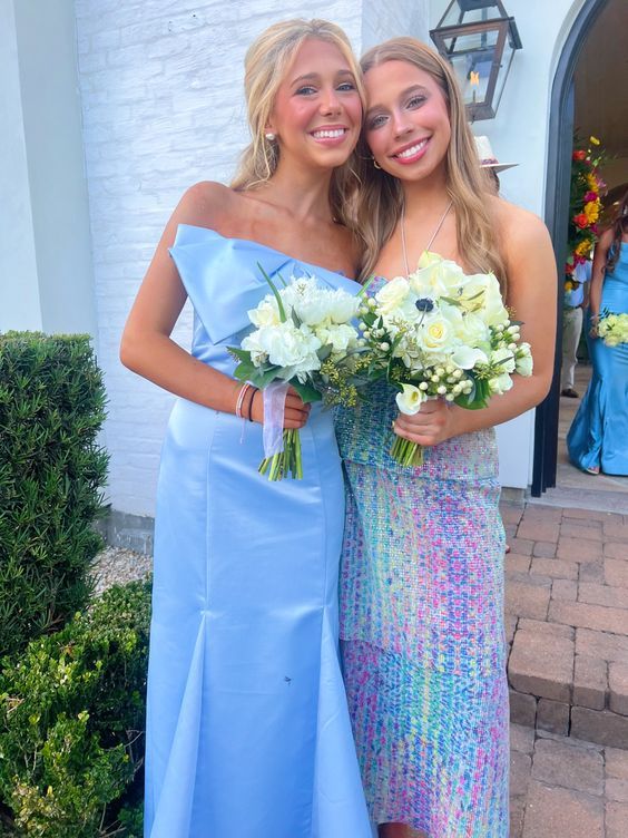 Sky Blue Mermaid Bowknot Neck Prom Dress Long Formal Gown