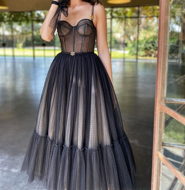 SSR1043,Black Homecoming Dresses A-Line Prom Dresses Ankle Length Evening Formal Gown