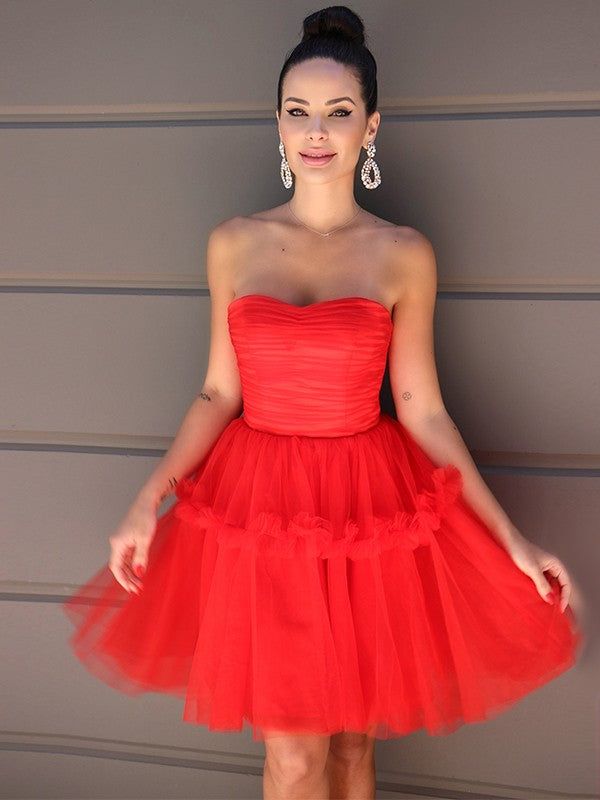 Discount Strapless Tulle Mini Homecoming Dress A-Line Cheap Graduation Dress, SSR2898