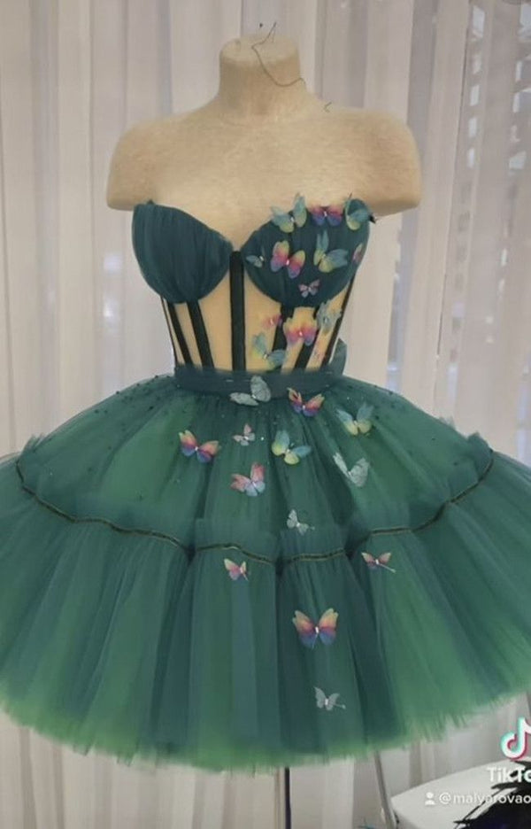 Sweetheart Neckline Short Party Homecoming Tulle Dress With Butterflies Decoration, SSR2902