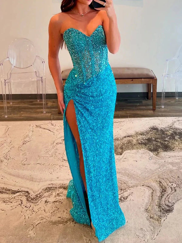 Sweetheart Sequins Mermaid Prom Dress With Beading